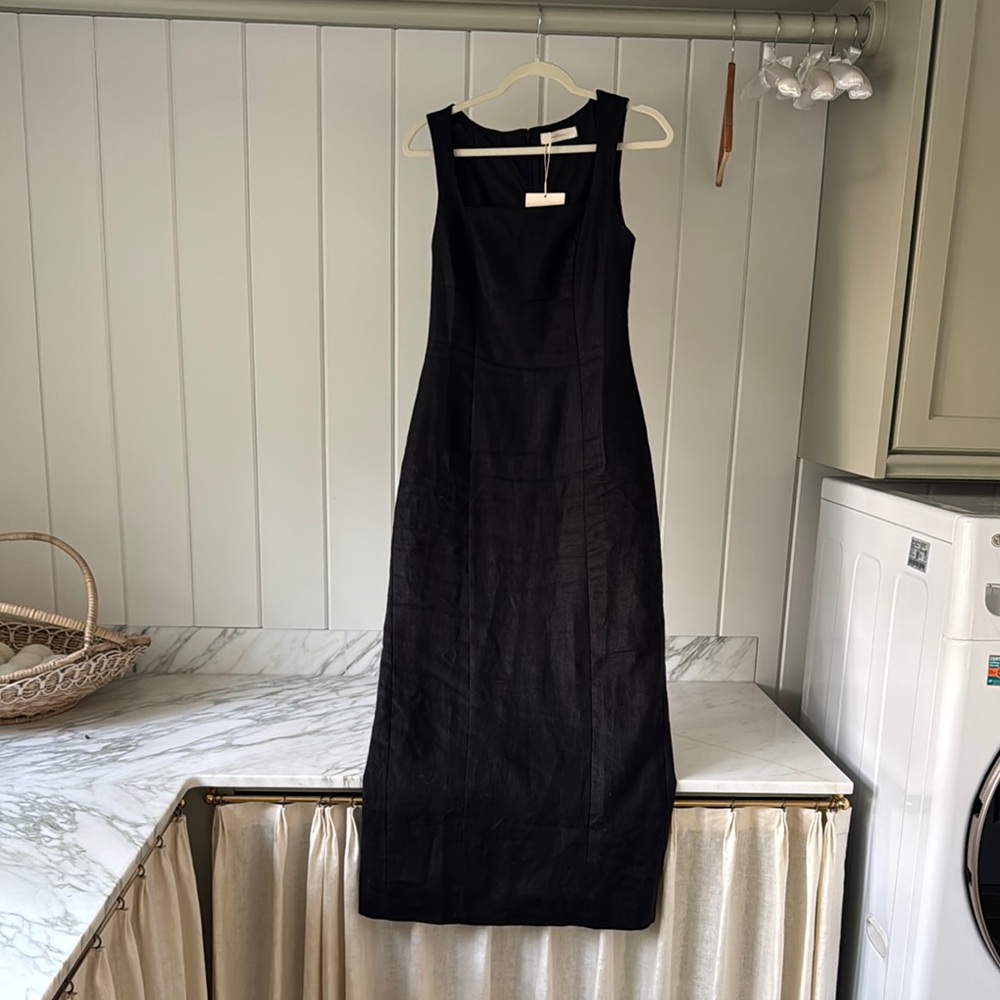 Faithfull the Brand Black Sheath Midi Dress